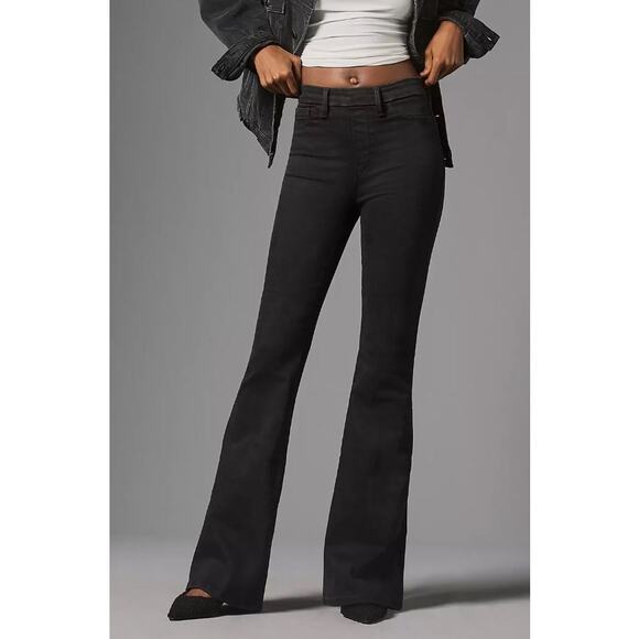 NWT! Good American Pull-On High-Rise Flare Jeans BLACK SMALL - Picture 2 of 7